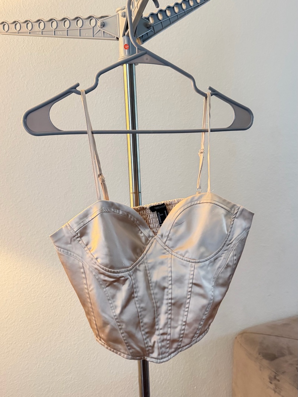 Satin Bustier Crop Top in Light Champagne